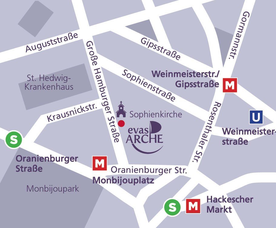 Ausschnitt des Berliner Stadtplans mit dem Standort von Evas Arche.